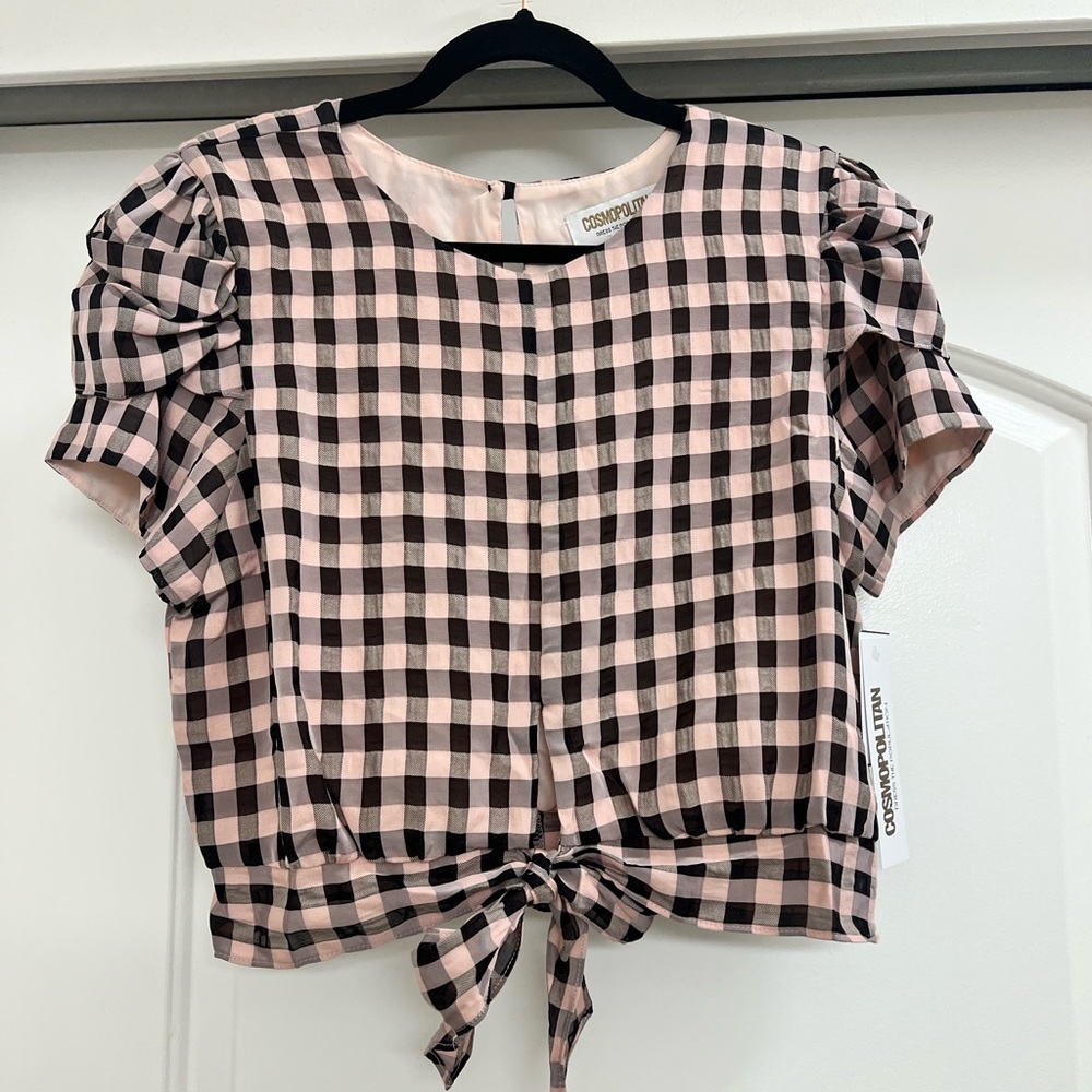 Dress the Population Gingham Tie Front Top